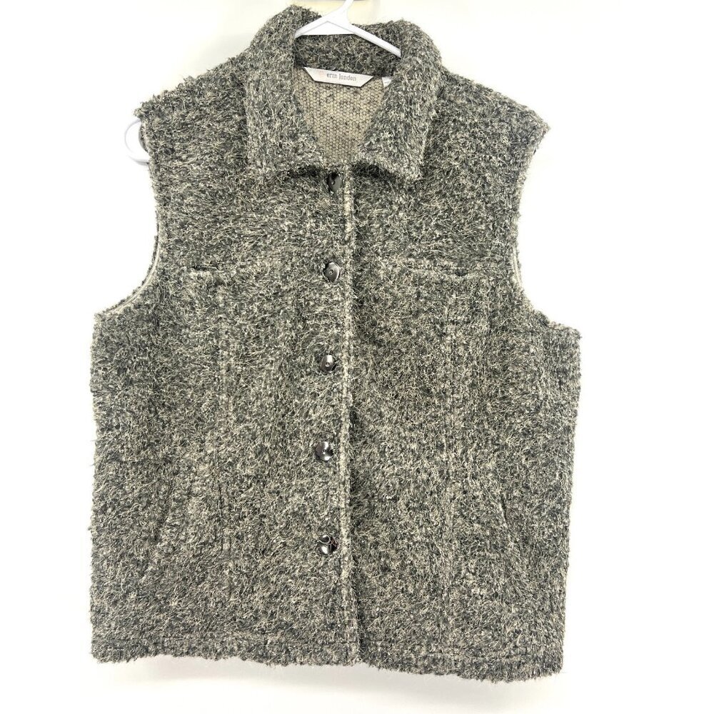 Erin London Gray Fuzzy Button Up Sweater Vest Women's Medium